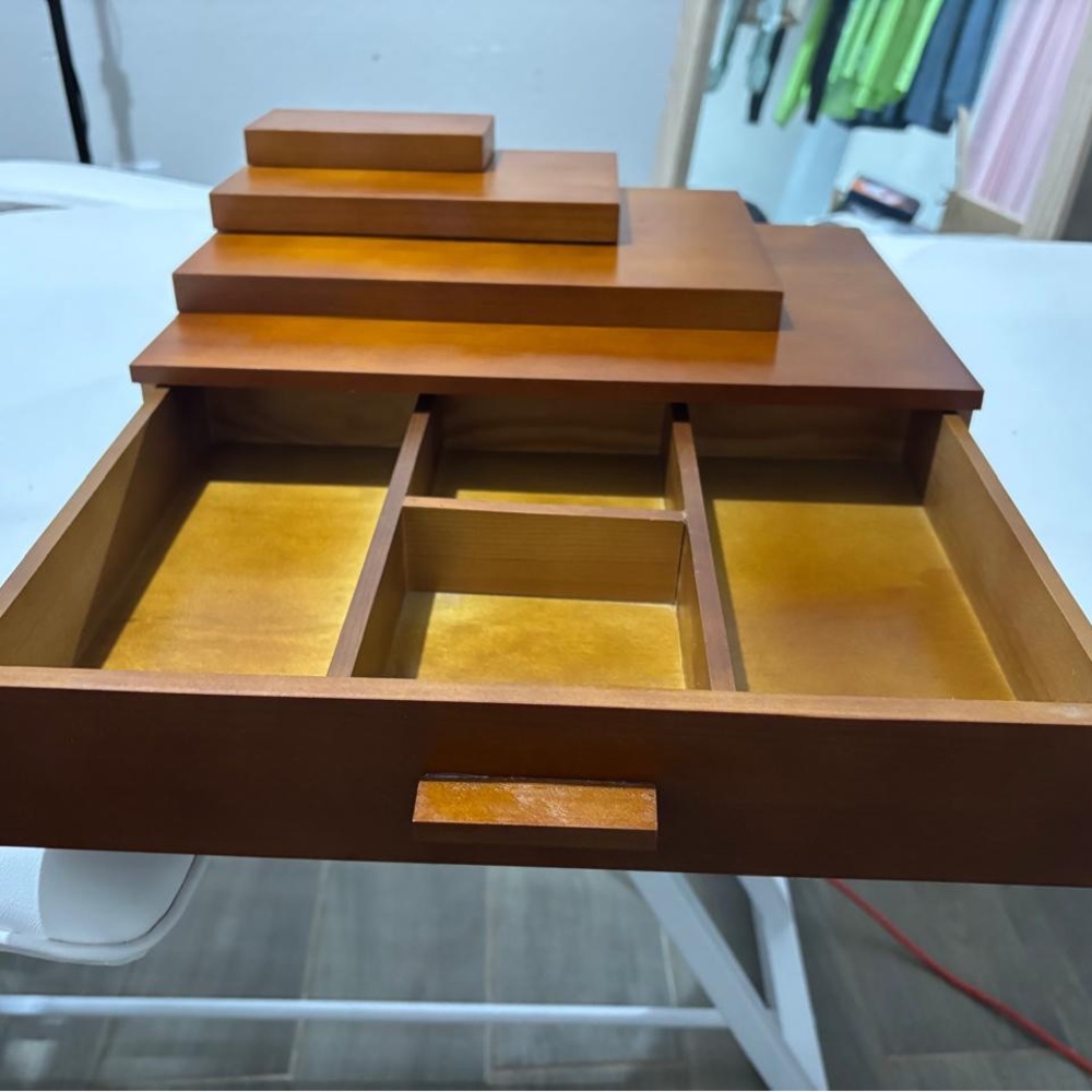 Tiered Wooden Organizer Drawer in Warm Brown